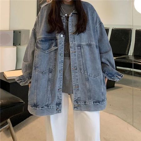Retro BF Style Large Pocket Denim Jacket Women's Jacket Tops